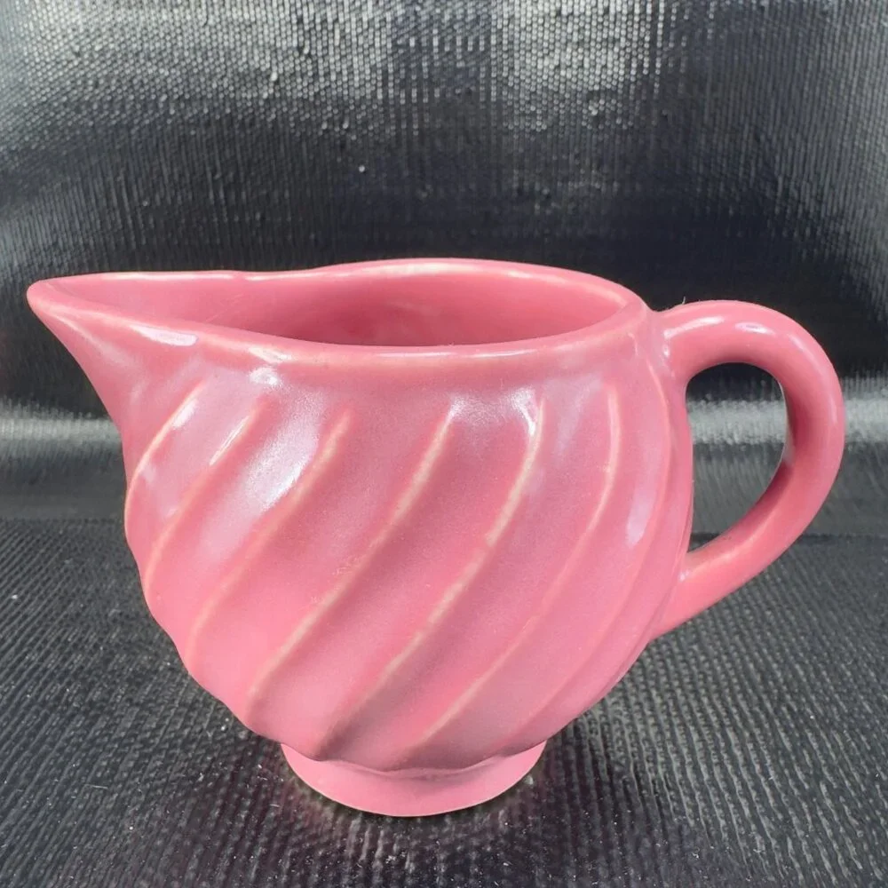 Antique American Pottery USA‎ Mauve Swirl Pattern Small Pitcher Creamer Vintage